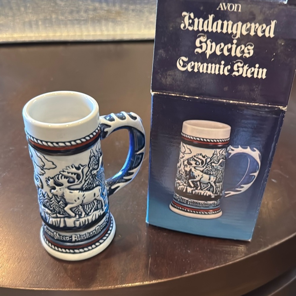 Vintage Avon Endangered Species Mini Beer Stein Falcon Condor Moose 1983 Limited